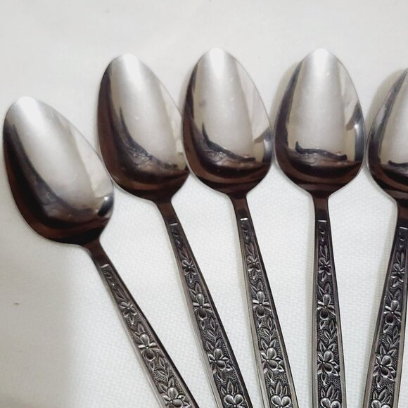 8 Stanley Roberts Rogers Stainless La Spana Soup Spoons 7" floral MCM flatware - Picture 3 of 13
